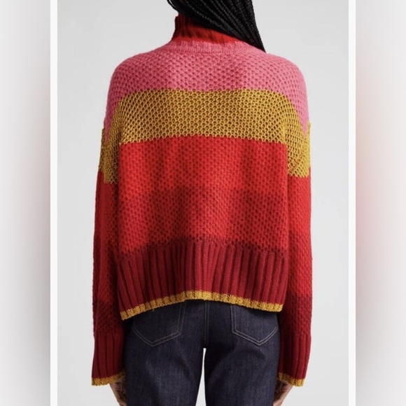 NWT FARM Rio Shiny Stripe Colorblock Turtleneck Sweater RED MULTI Medium $210 - Picture 2 of 12